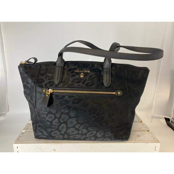 Michael Kors Handbags - MICHAEL KORS, LARGE BLACK NYON ANIMAL PRINT SHOULDER BAG